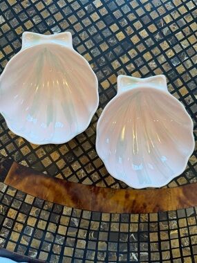 Pink Glazed Ceramic Shell Dish with Embossed Mark